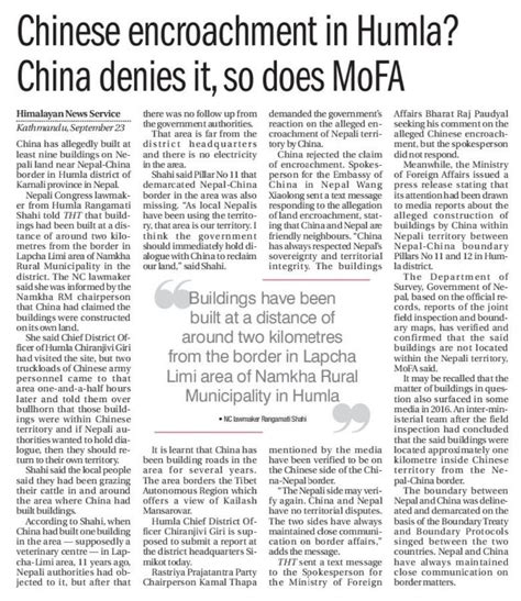 No border disputes with China says Nepal govt.. : r/Nepal