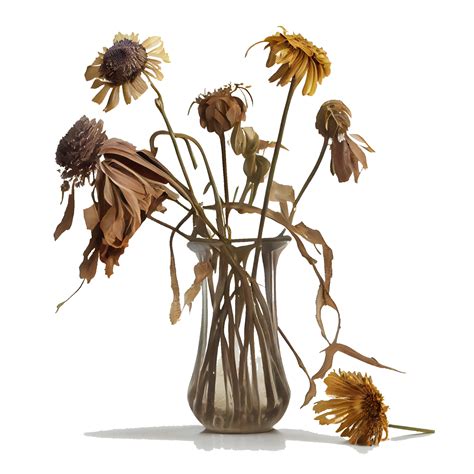 withered flowers in a vase Transparent background. for decorating projects. unrequited sadness ...