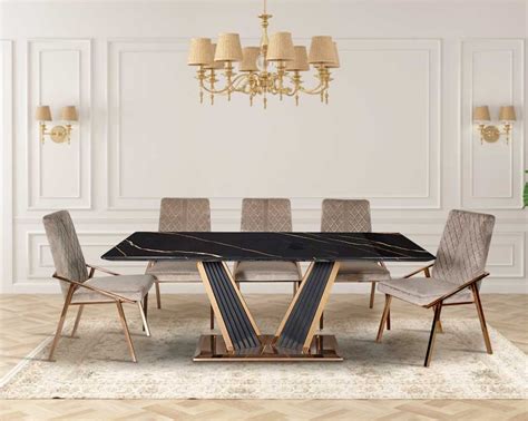 Cena 6 & 8 Seater Marble Dining Table With Linus Fabric Dining Chair