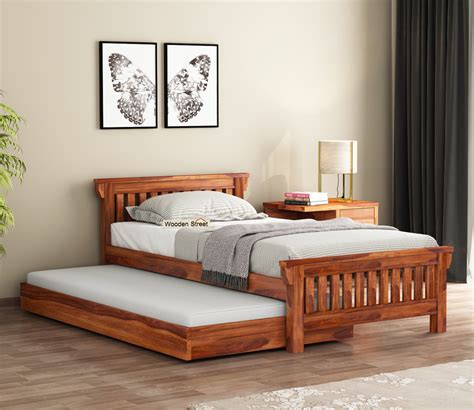 Buy Kendra Trundle Bed (Honey Finish) Online in India at Best Price - Modern Beds Without ...