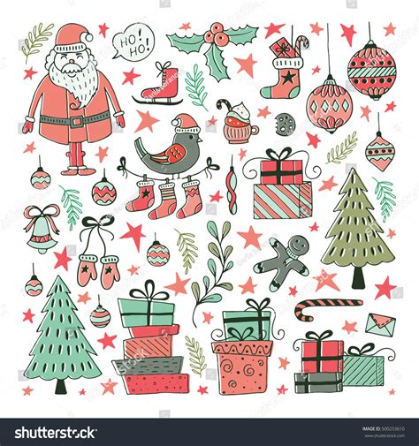 Vector Set Hand Drawn Christmas Illustrations Stock Vector (Royalty ...