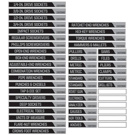 Craftsman Tool Drawer Magnetic Labels Toolbox Sticker ID Tags Workshop ...