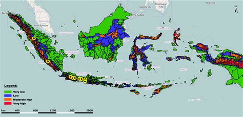 Map of landslide-prone areas across Indonesia. Yellow circles indicate... | Download Scientific ...