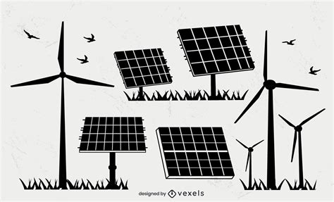 Wind turbines and solar panels silhouette set in 2023 | Solar panels, Wind turbine, Solar