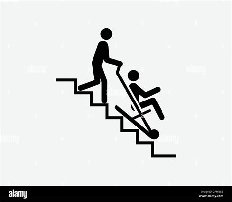 Emergency Evacuation Chair Stairs Steps Rescue Device Black White Silhouette Sign Symbol Icon ...
