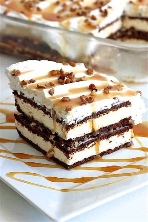 Caramel Pecan Ice Cream Sandwich Cake - The BakerMama