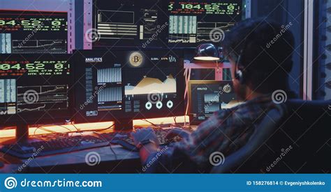 Hacker Using Computer with Multiple Monitors Stock Photo - Image of ...