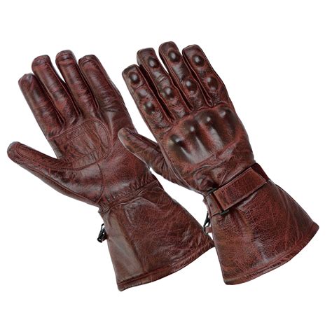 Brown motorcycle armored thinsulate leather gloves