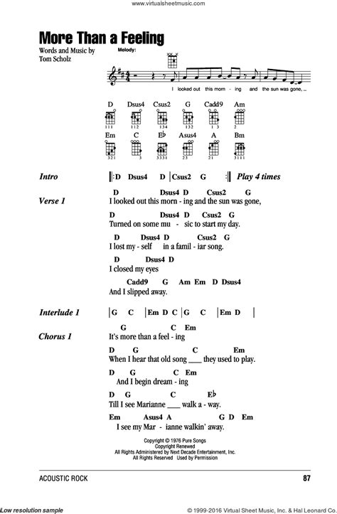 Boston - More Than A Feeling sheet music for ukulele (chords)