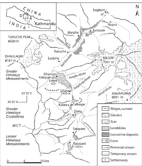 The middle Kali Gandaki River and location of main studied features. | Download Scientific Diagram