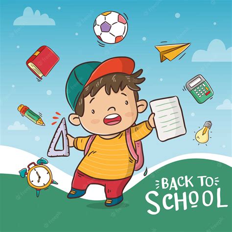 Premium Vector | Welcome back to school poster with cute boy cartoon