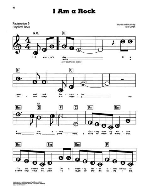 I Am A Rock by Simon & Garfunkel Sheet Music for E-Z Play Today at ...