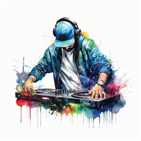 DJ playing music watercolor paint | Premium AI-generated vector