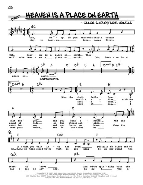 Heaven Is A Place On Earth Sheet Music | Belinda Carlisle | Real Book ...