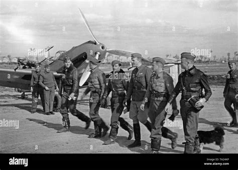 Photo of a group of combat pilots of the Condor Legion, fighting group 88, while marching to ...