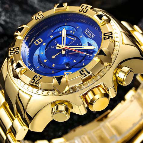 Mens Big dial Watches Luxury Top Brand Quartz Watch Men Temeite Stainless Steel gold 316L Men ...