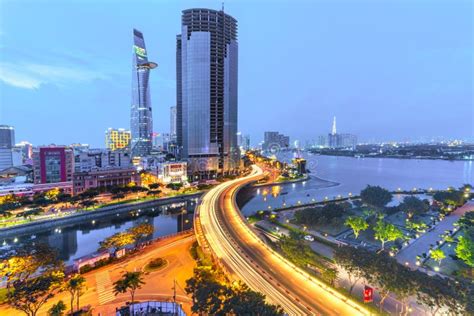 Saigon at night stock image. Image of skyline, skyscraper - 251094473