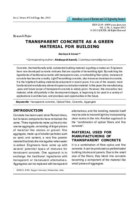 (PDF) TRANSPARENT CONCRETE AS A GREEN MATERIAL FOR BUILDING | Wrushabh ...