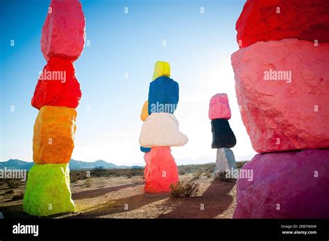 Seven Magic Mountains, painted boulders, Nevada desert art installation ...