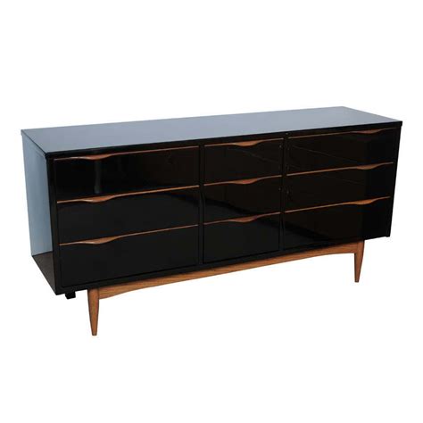 Midcentury High Gloss Black Lacquer and Teak Dresser at 1stDibs