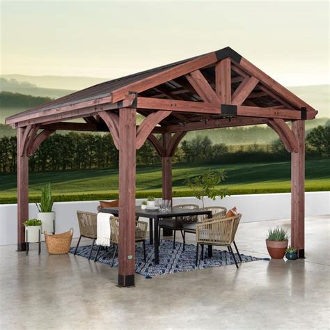 Backyard Discovery Arlington 12 ft. x 12 ft. All Cedar Wood Outdoor Gazebo Structure with Hard ...