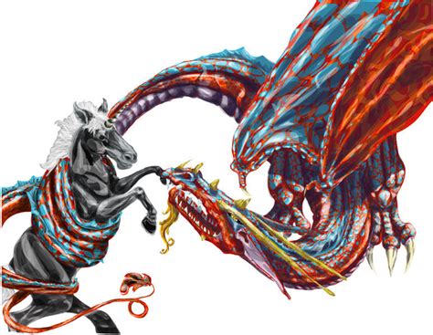 Dragon Vs. Unicorn Colored by oberonus on DeviantArt