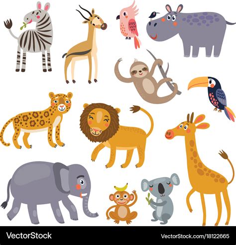 Jungle animals set Royalty Free Vector Image - VectorStock