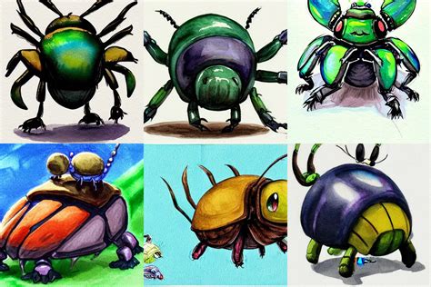 new cute Bug/Dark dung beetle Pokemon, watercolor and | Stable ...