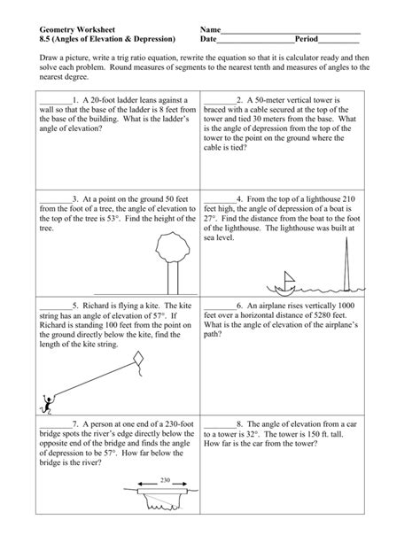 Angle Of Elevation Depression Worksheet Pdf