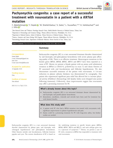 (PDF) Pachyonychia congenita: A case report of a successful treatment with rosuvastatin in a ...