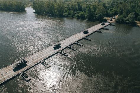 US Army float bridge system employed in Poland during DEFENDER-Europe ...