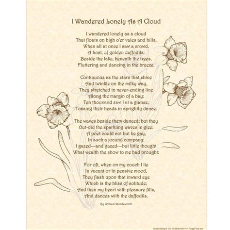 I Wandered Lonely as A Cloud Poem by William Wordsworth Home | Etsy