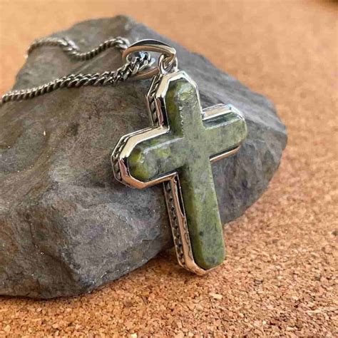 Sterling Silver Connemara Marble Celtic Cross Pendant