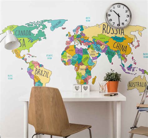 Political world map wall sticker - TenStickers