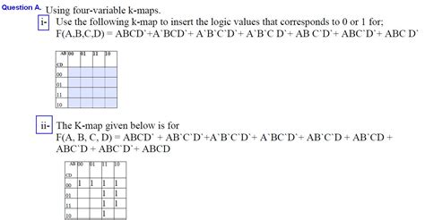 Solved Question A Using four-variable k-maps i- Use the | Chegg.com