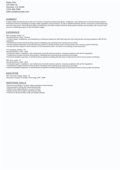 Aircraft Electrician Resume Sample Template (Free Download)