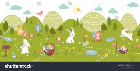 Cute Easter Egg Hunt Design Map: เวกเตอร์สต็อก (ปลอดค่าลิขสิทธิ์ ...