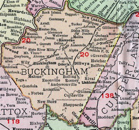 Buckingham County, Virginia, Map, 1911, Rand McNally, Dillwyn, New Canton, Arvonia