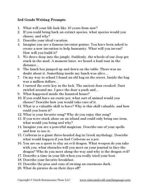 3rd Grade Writing Prompts - Tim's Printables