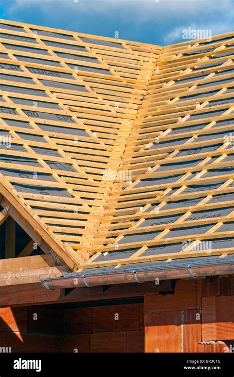 New bungalow valley roof construction showing softwood pine timber Stock Photo: 31422764 - Alamy