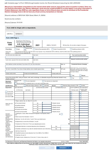 Solved a-2. Complete page 1 of Form 1040 (through taxable | Chegg.com