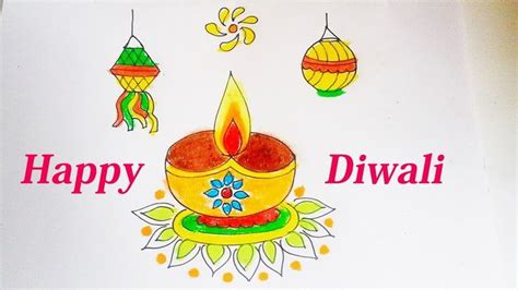 How to draw Happy Diwali Drawing | DIY Easy Diwali Card Handmade ...