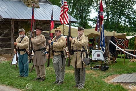 Middle-aged Men in Old Military Uniforms Posing with Guns. 52nd Annual Sons of Confederate ...