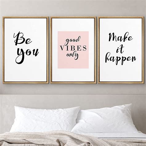 PixonSign Framed Wall Art Print Set Good Vibes Word Art Inspirational Motivation Typography ...