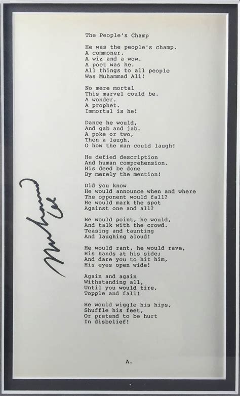 Lot Detail - Muhammad Ali Signed "The People's Champ" Typewritten Poem in Custom Framed Display ...