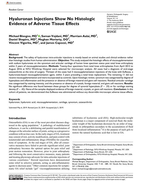 (PDF) Hyaluronan Injections Show No Histologic Evidence of Adverse Tissue Effects