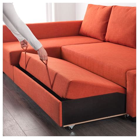 FRIHETEN Corner sofa-bed with storage Skiftebo dark orange - IKEA