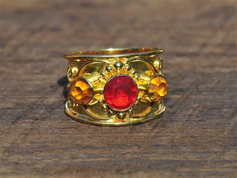 Mexican Fire Opal & Citrine – Gold Ring – Gold Handmade Jewelry ...