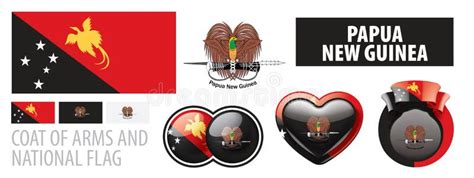 Vector Set of the Coat of Arms and National Flag of Papua New Guinea Stock Vector - Illustration ...