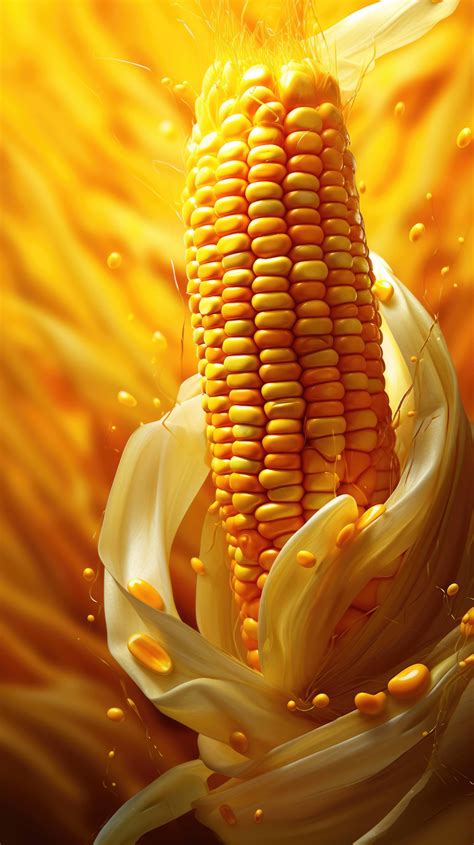 Vertically aligned, a single kernel of corn is surrounded by an upward spiral of kernels and ...